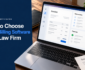 Legal billing software buyer’s guide with an illustrated laptop showing invoices, time entries and payments